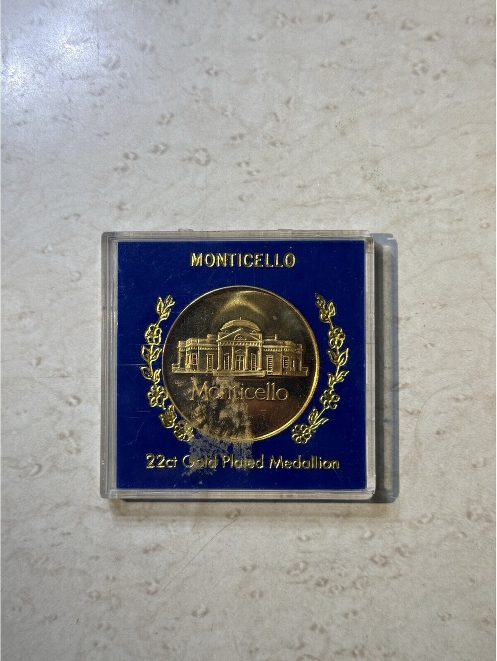 Thomas Jefferson Monticello 22ct Gold Plated Medallion Coin UK Case 38mm